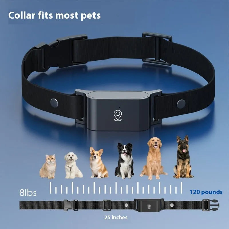 Pet GPS tracking collar locator in compact rectangular shape with ABS PC casing on a dog collar