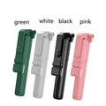 Black aluminium Bluetooth selfie stick tripod with integrated fill light and 360-degree rotating phone holder.