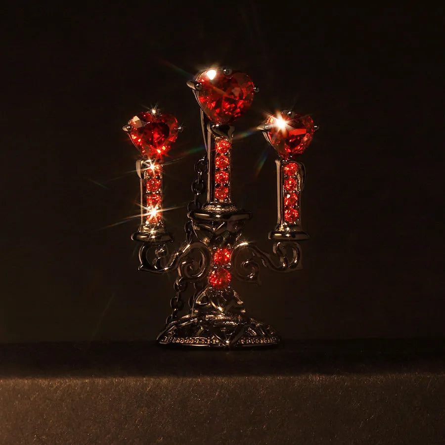 Gothic clavicle necklace with hollow candlestick pendant and cross chain in retro candlestick colour