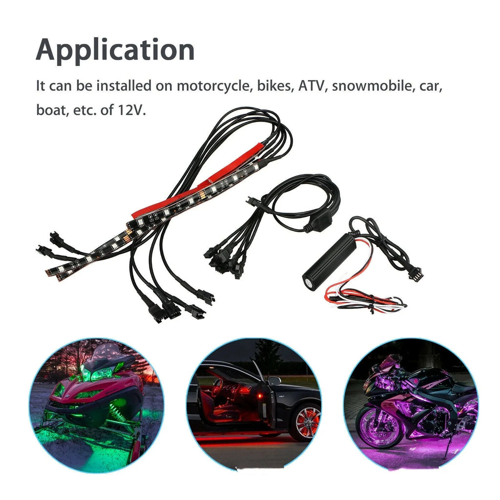 Black silicone LED atmosphere light bar with wireless remote for motorcycle and car interior lighting