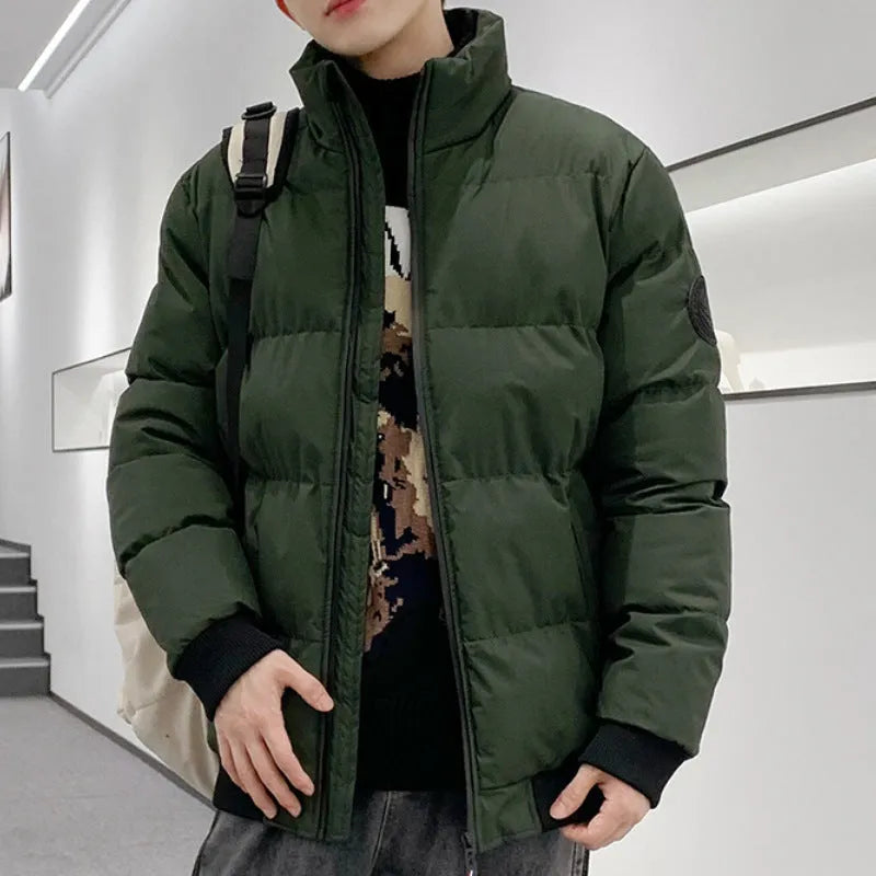 Men's thick cotton-padded cardigan jacket in loose fit polyester black winter outerwear