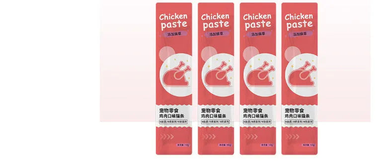 Pack of ten cat strip snacks for kittens in childhood stage with four flavour options