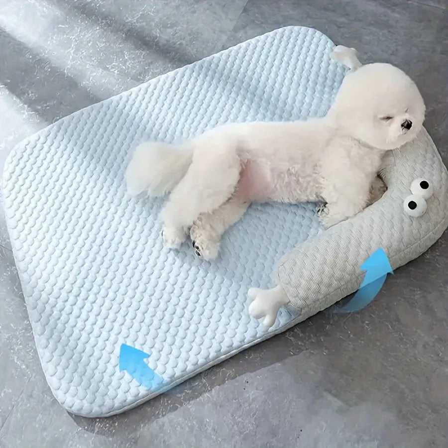 Blue pet bed cushion with monster design in large size for dogs