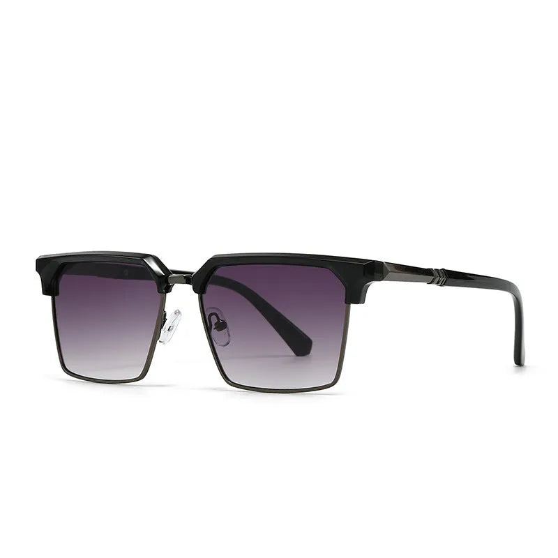 Men's square sunglasses with box frame design in six colour options including black, grey, tea, green and blue variations