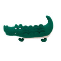 Green soft fabric plush dog toy shown on a white background.