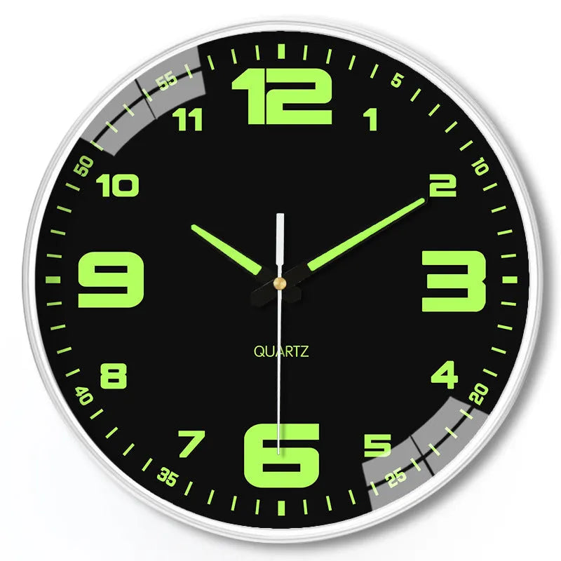 8 inch luminous wall clock with modern plastic design on wall