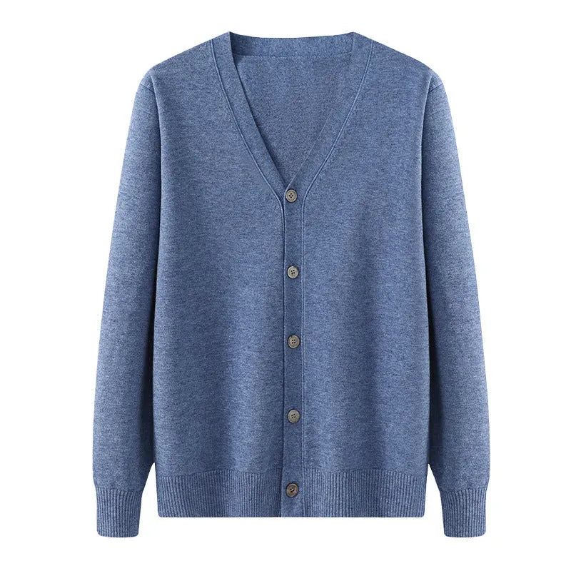 Men's Andy velvet knitted cardigan coat in V-neck loose style shown in beige colour