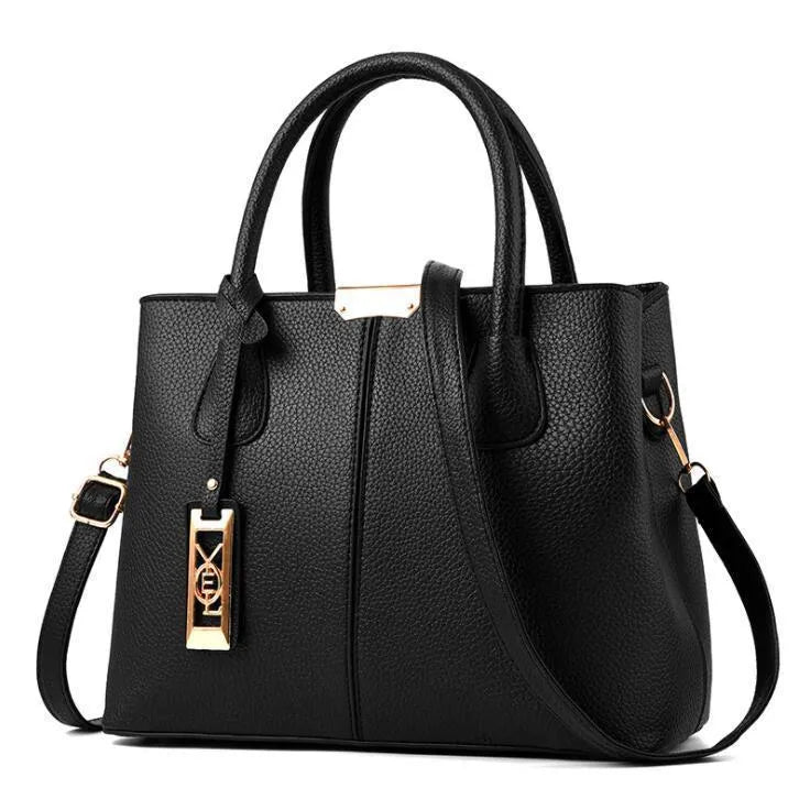 Women's large capacity soft PU shoulder bag in horizontal square design with leather strap