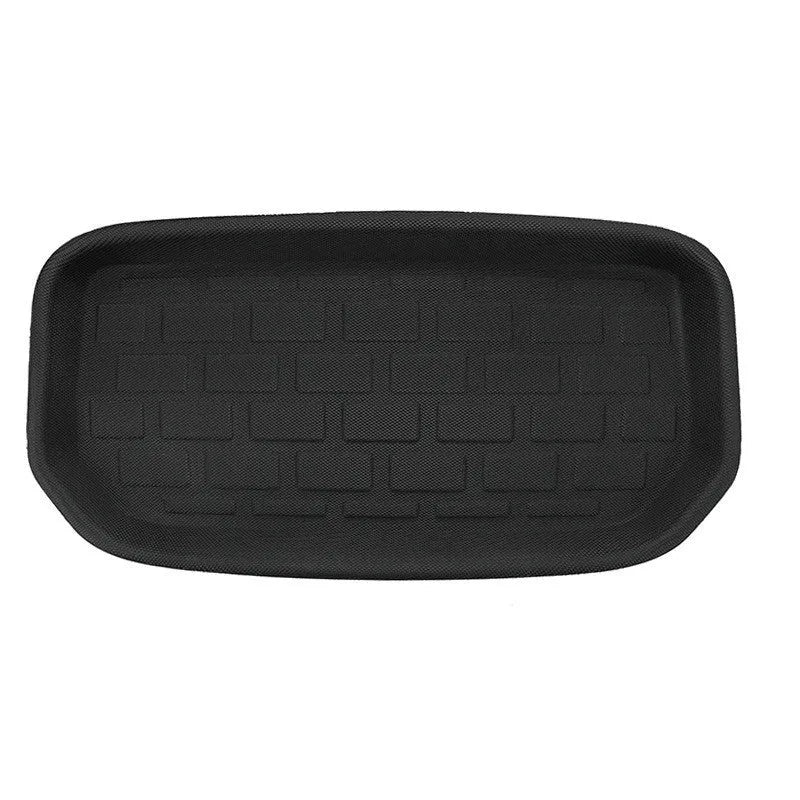 TPR material floor mat set for Tesla Model Y, showing footrest, front storage box, and tailbox mats.