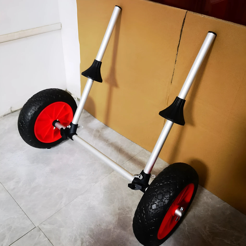 Foldable aluminium kayak beach trailer with plug-in pole platform for open kayaks