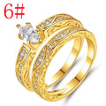 Pair of copper couple rings with horse eye zircon stone, geometric shape, electroplated finish, sizes 6-9