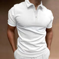 Men's button-front T-shirt in cotton blend fabric with spandex, loose fit with short sleeves