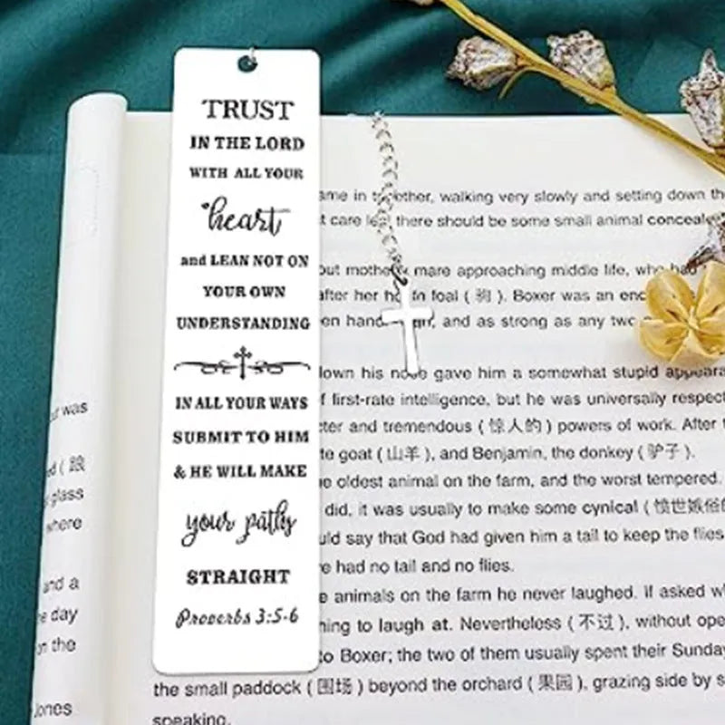Stainless steel Christian bookmark with cross design in CFS5170 colour for Bible reading.