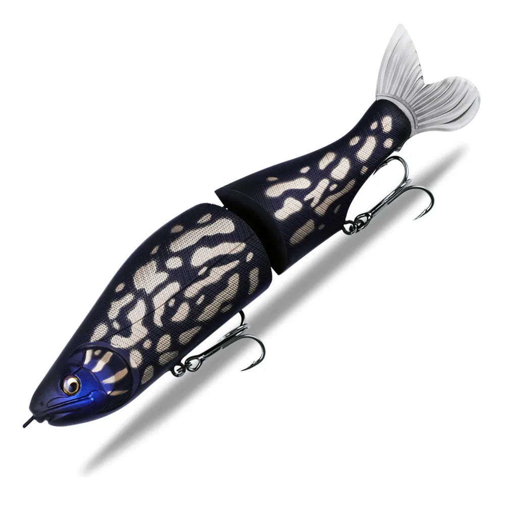 185mm plastic bass fishing swimming bait showing colour options and length measurement