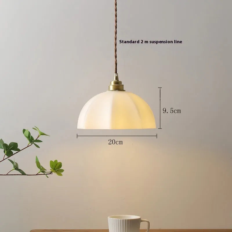 Brass indoor droplight with copper glass shade in Chinese style for bedside or dining room