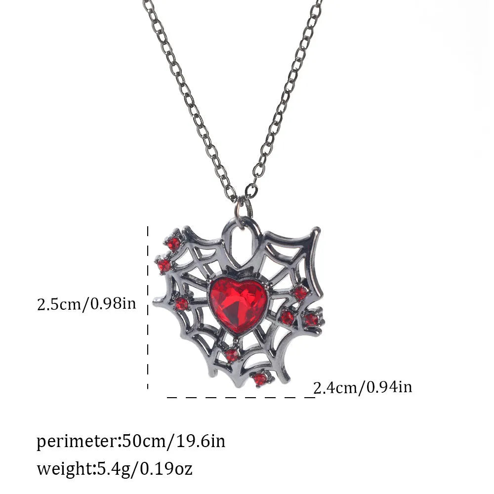 Halloween spider bat necklace dark style with electroplated zinc alloy pendant showing gothic design