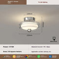 Antique glass ceiling lamp with remote control and tricolour light in wood colour finish for bedroom