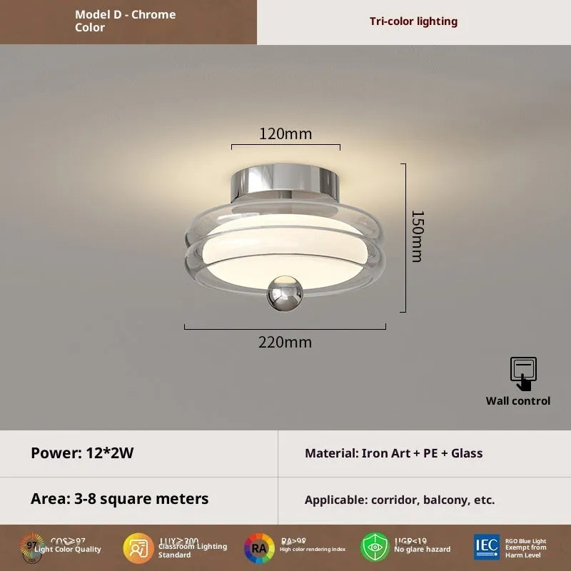 Antique glass ceiling lamp with remote control and tricolour light in wood colour finish for bedroom