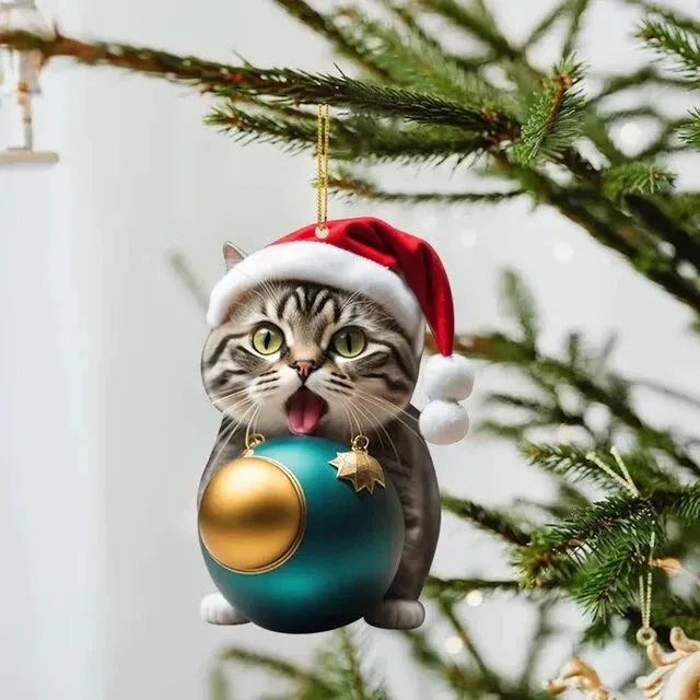 Colourful Christmas cat cartoon car hanging ornament made of clear acrylic