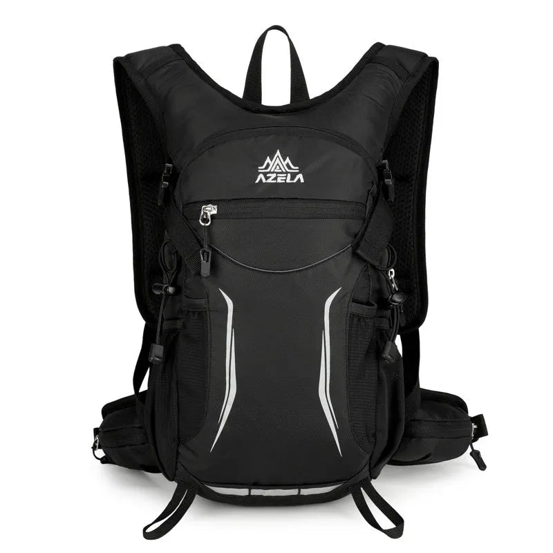 AZELA lightweight hydration backpack in breathable mesh with multiple compartments for trail running and hiking