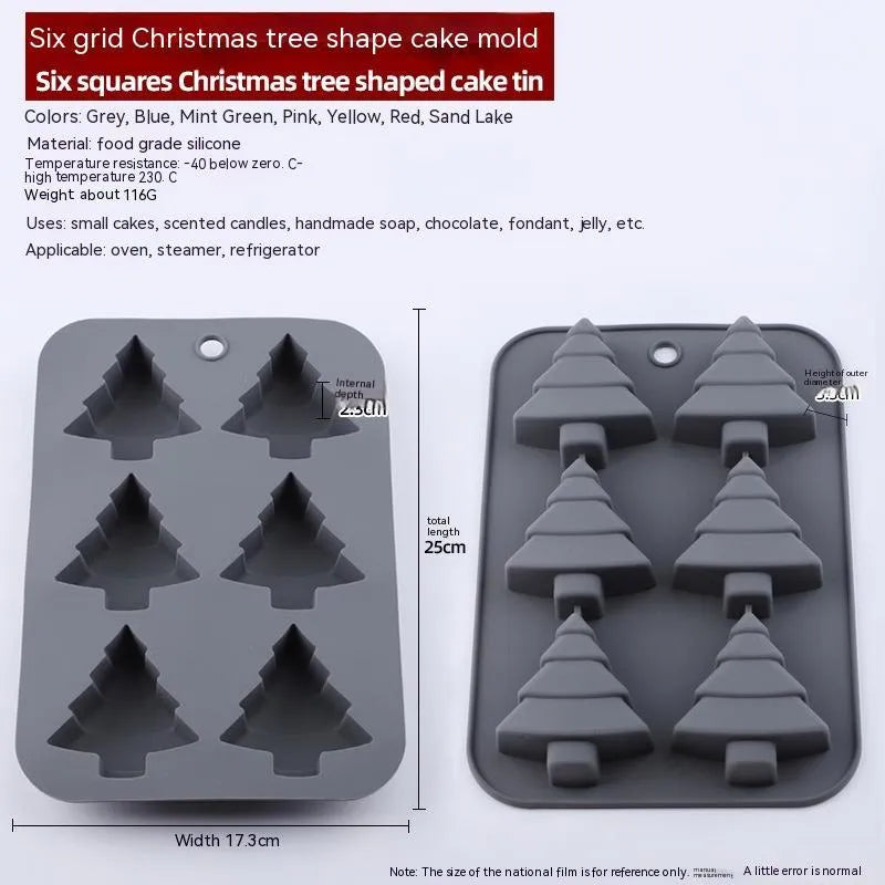 Christmas silicone 6-grid baking mold with festive shape cavities in pink colour option