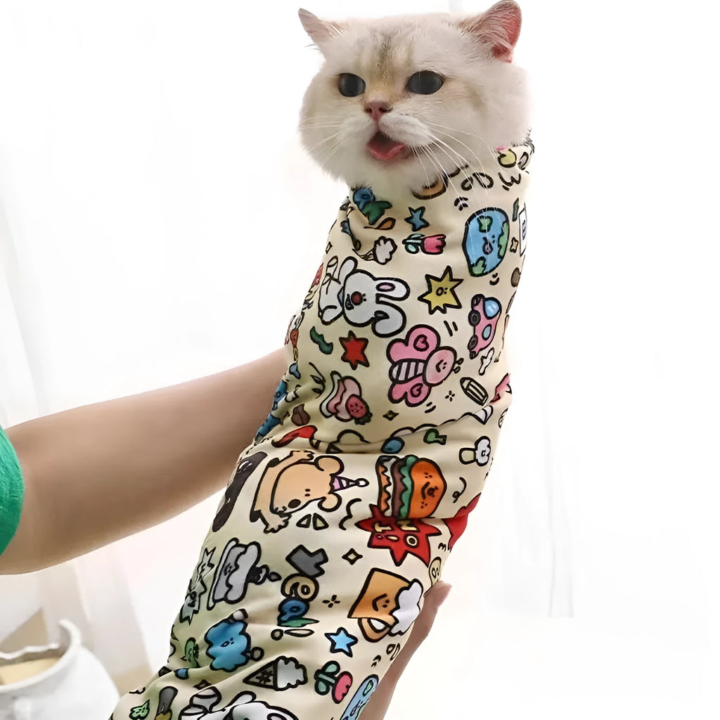 Printed cartoon cat design cloth cosmetic bag in multiple colours with zippered closure