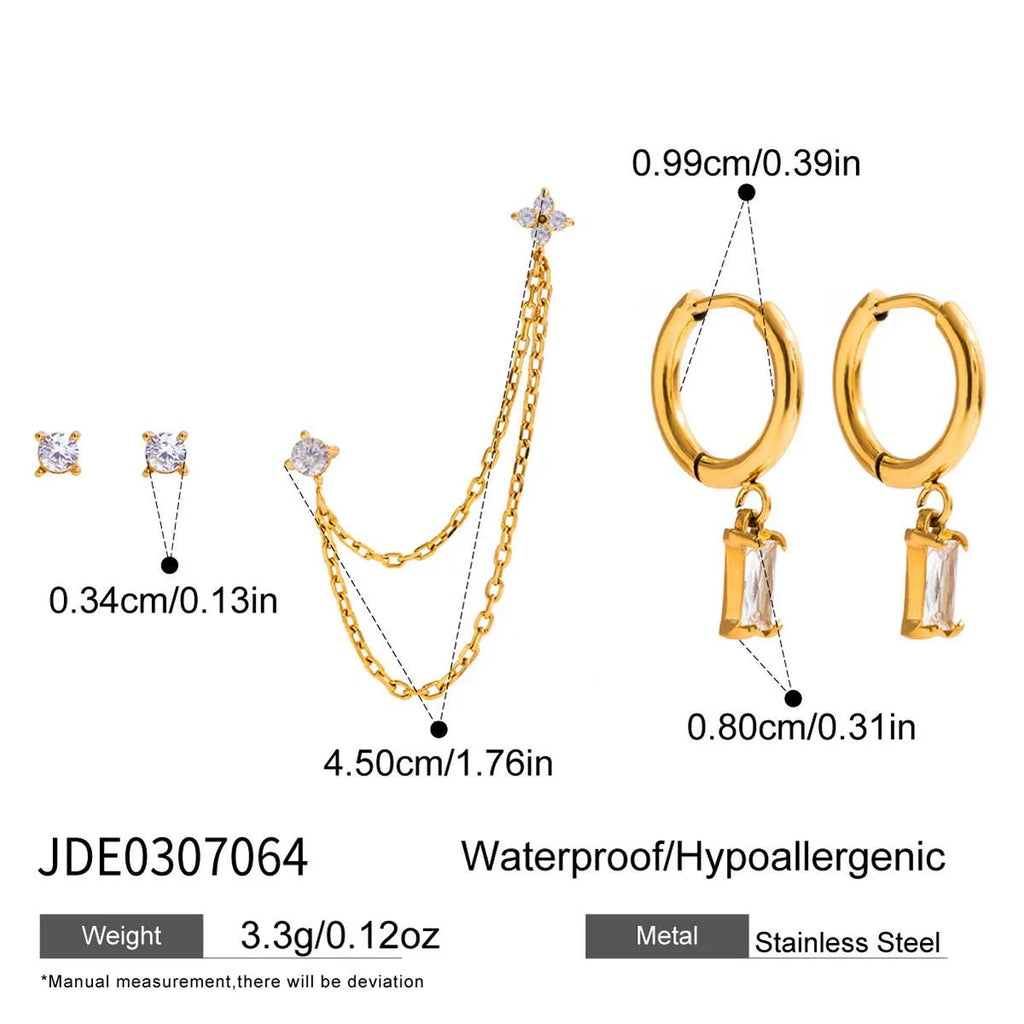 Geometric stainless steel earrings set of 5 with electroplated finish, light luxury style for women