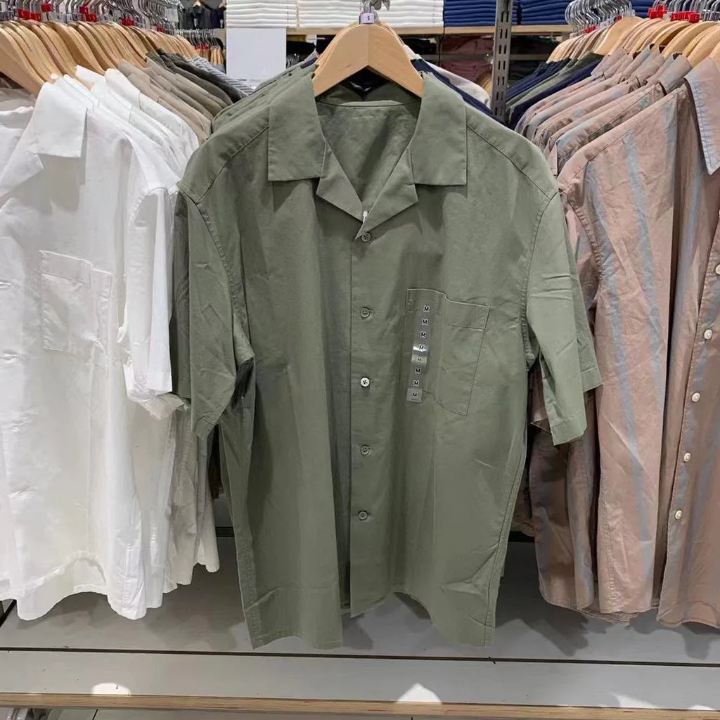 Men's modal cotton open collar casual shirt in Japanese Korean style
