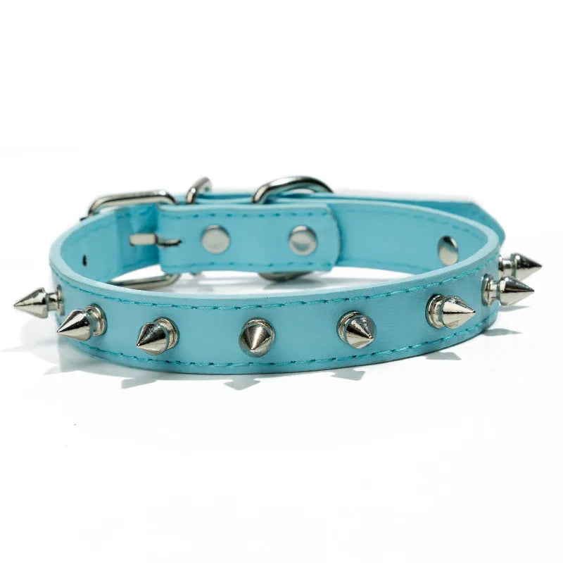 Studded PU leather dog collar in various colours with metal decorations and alloy fastener