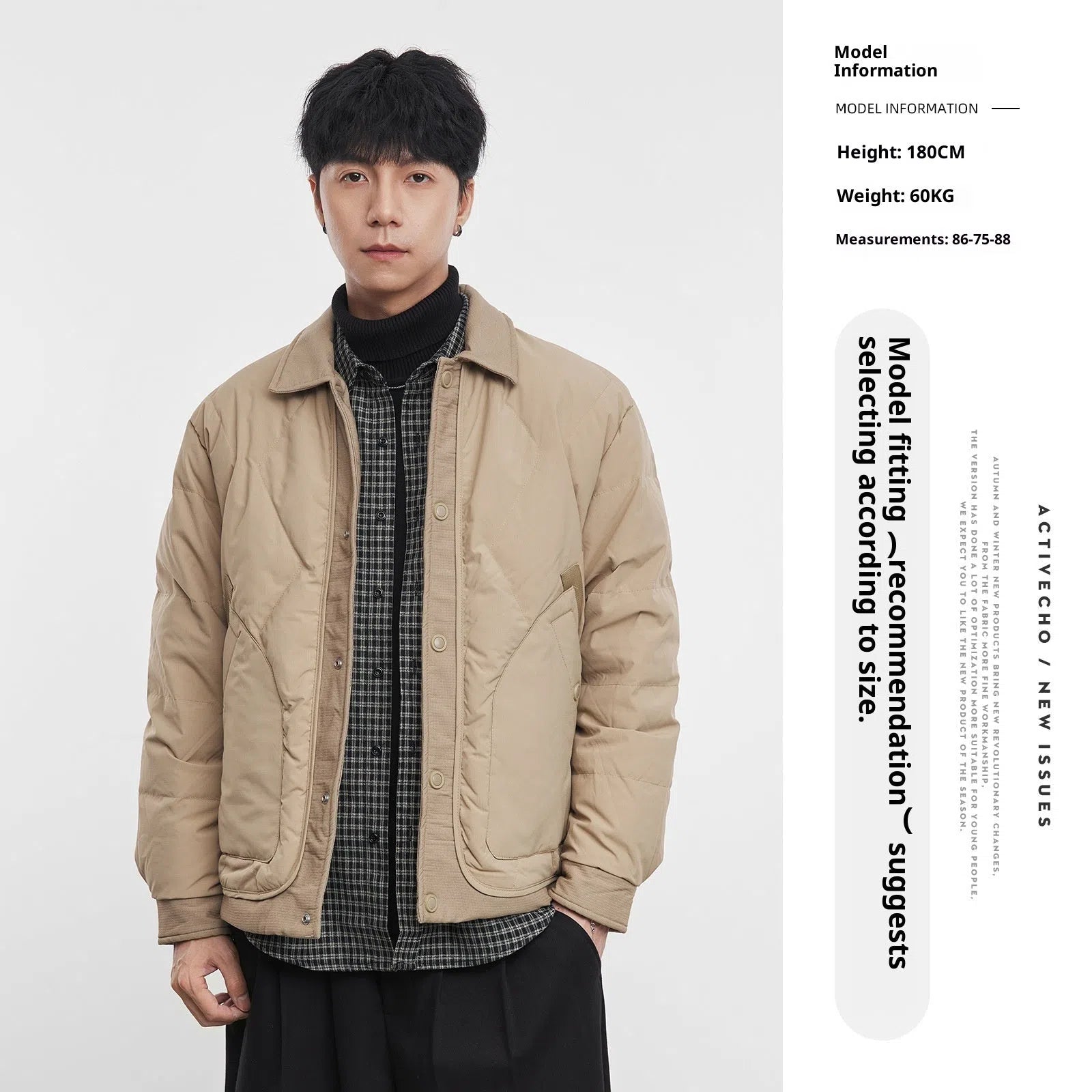 Lightweight down jacket men's loose fit urban style coat in black white duck down filling polyester shell