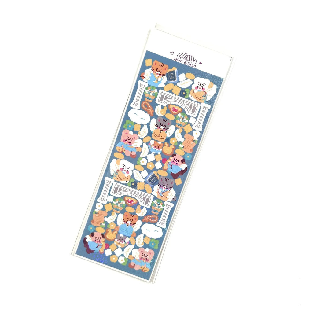 Cartoon animal PET sticker sheet in Korean style with 6.5 x 17.5cm size, black angel colour theme