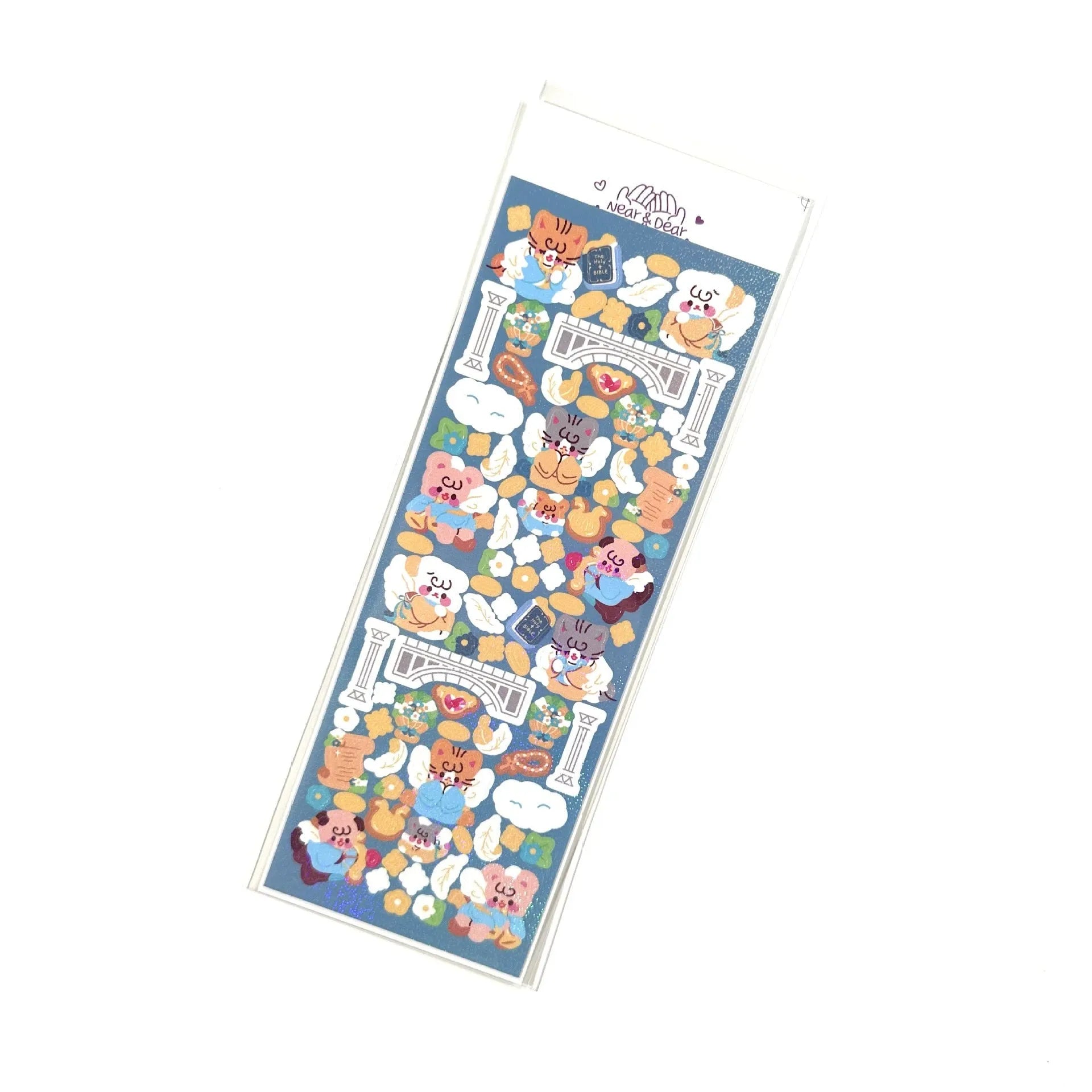 Cartoon animal PET sticker sheet in Korean style with 6.5 x 17.5cm size, black angel colour theme