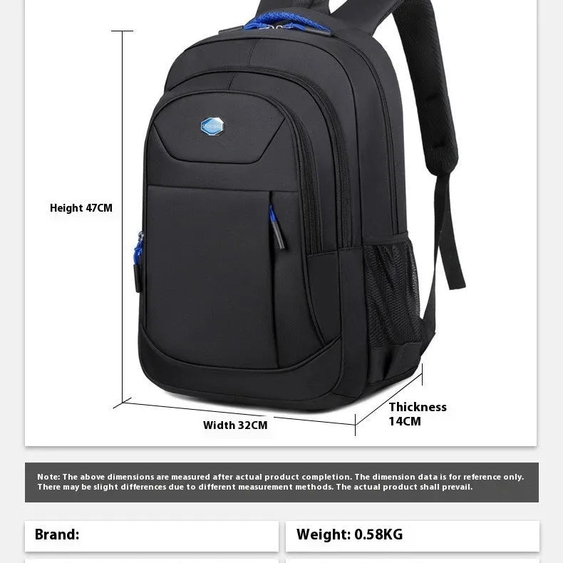 Solid colour Oxford cloth college backpack with curved shoulder straps, shown in black.