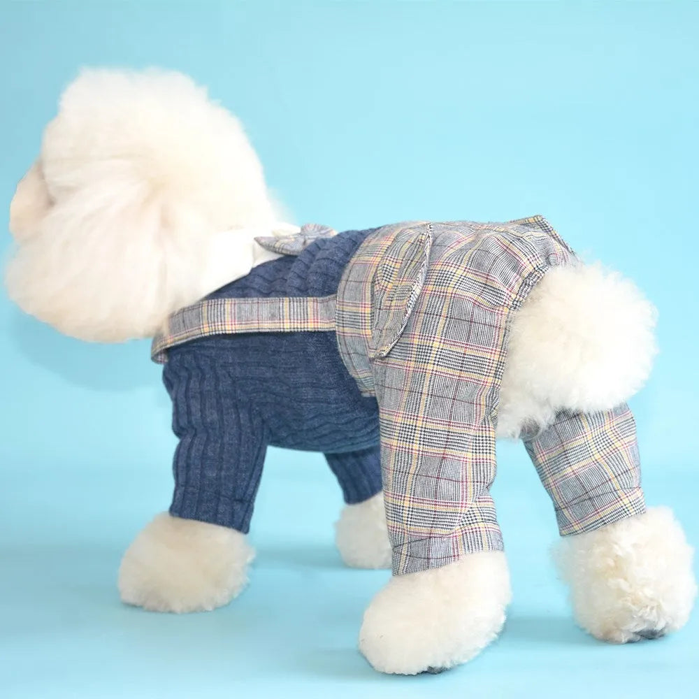 Orange and dark blue woven cotton dog shirt for small breeds in S to 2XL sizes
