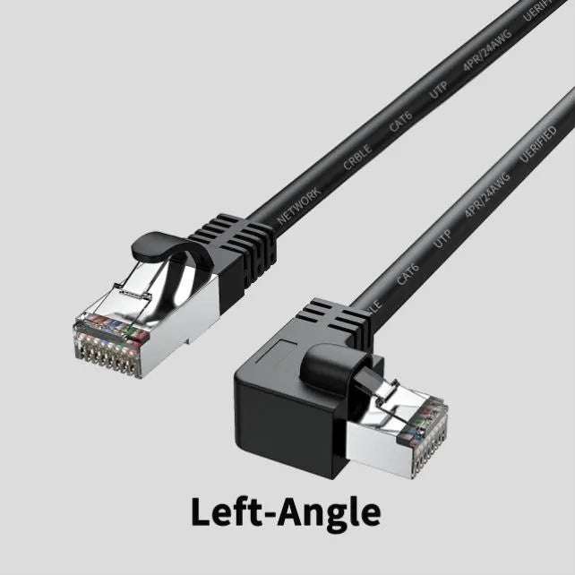 Cat6 Ethernet cable with right-angled RJ45 connector in various colours and lengths