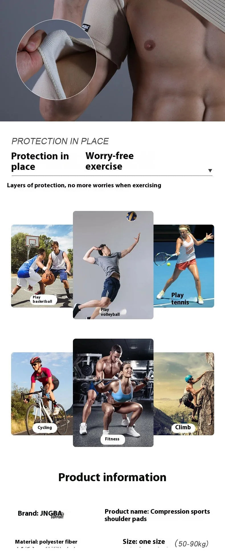 Adjustable one-shoulder pressure breathable sports protective gear in skin colour for basketball and weightlifting