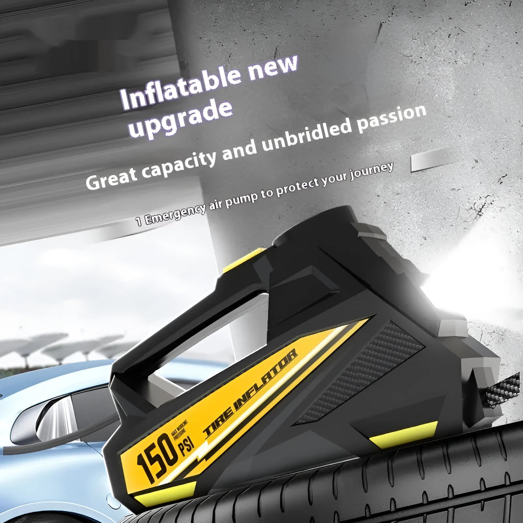 Black vehicle tyre inflator with digital display and ABS housing for 12V car socket connection