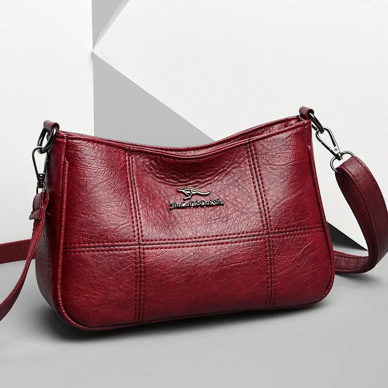 Sheepskin cross stitching small square crossbody bag for women in black, blue, wine red, yellow