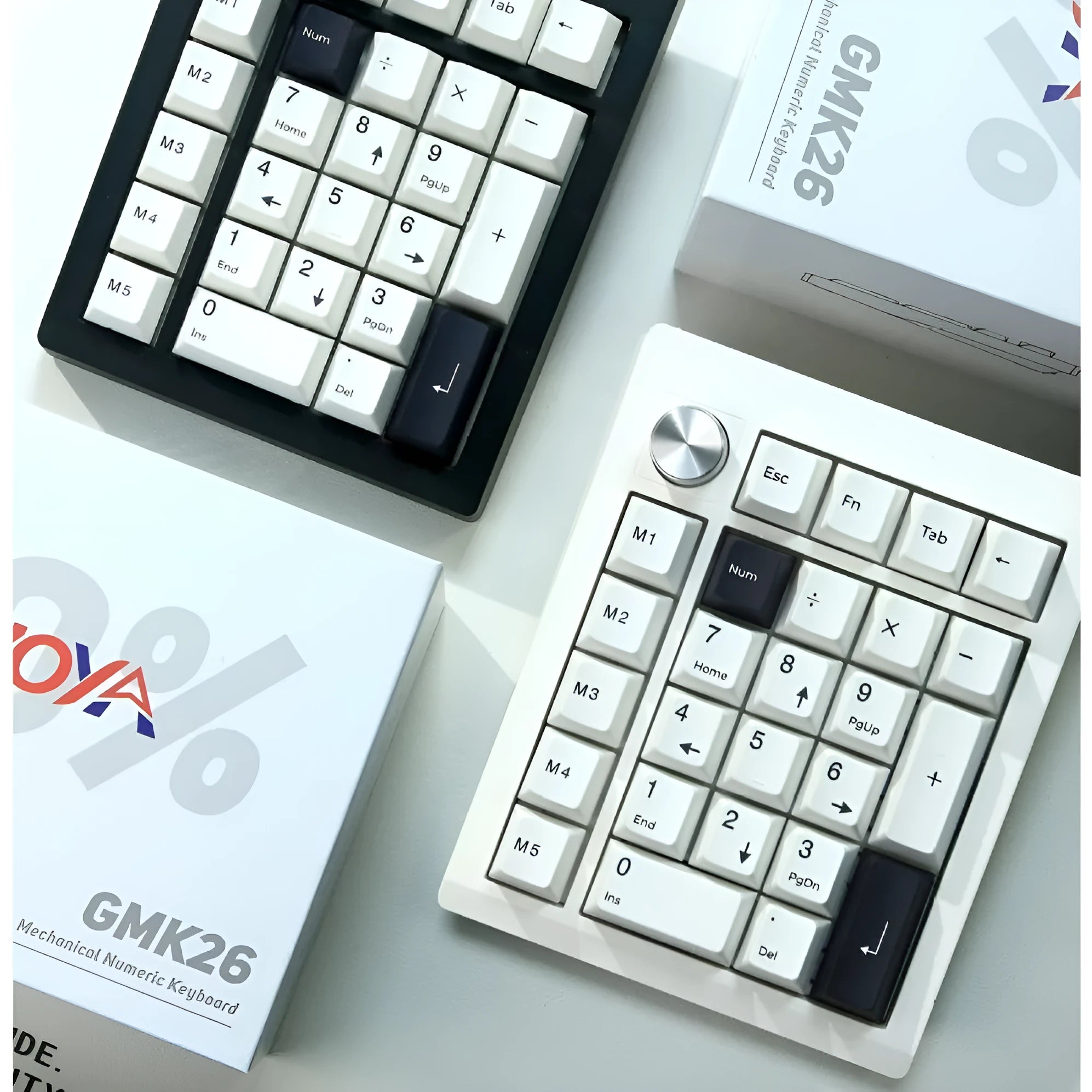 Black and white wireless mechanical Bluetooth numeric keypad with 24 keys