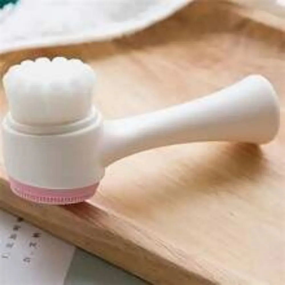 Blue and pink easy clean nylon pet paw brush for dogs and cats on a white background