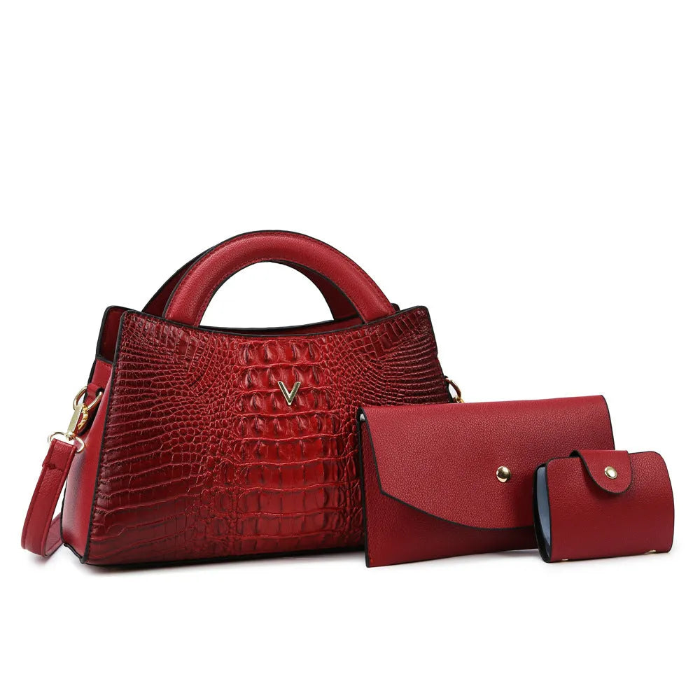 Women's square vertical crossbody handbag with crocodile pattern PU material and zipper pocket in selected colour
