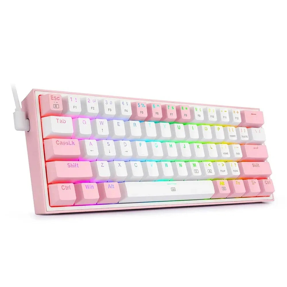 White pink RGB mechanical keyboard with multimedia keys and ergonomic design