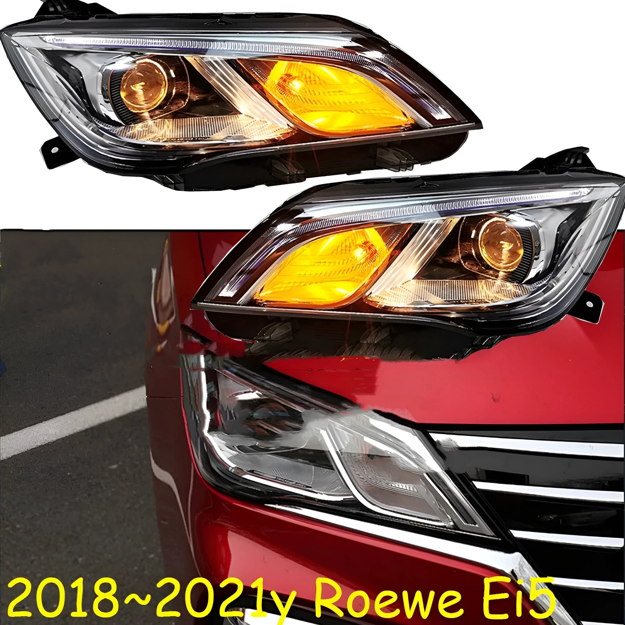 Replacement car headlight assembly for 2018-2021 vehicle models, showing ABS plastic housing.