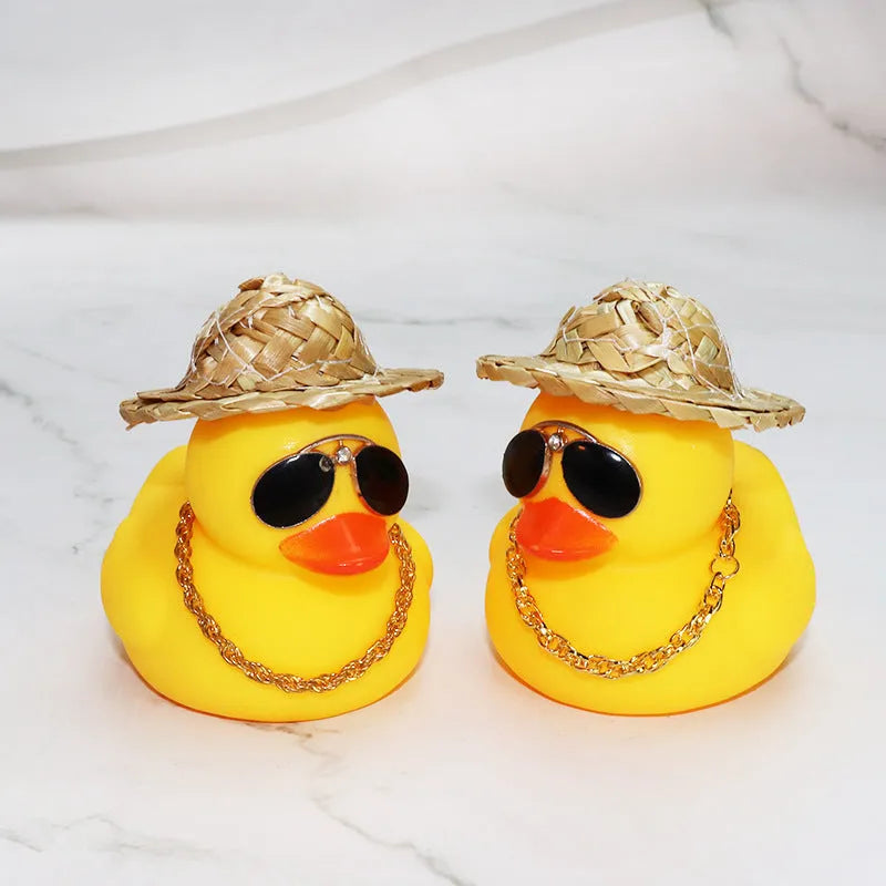 Yellow duck car dashboard ornament with straw hat and matte finish