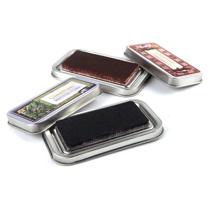 Rectangular rubber stamp ink pad with oily quick-drying ink in five colour options