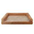 Square blue cloth dog bed with sponge filling, shown in a home setting.