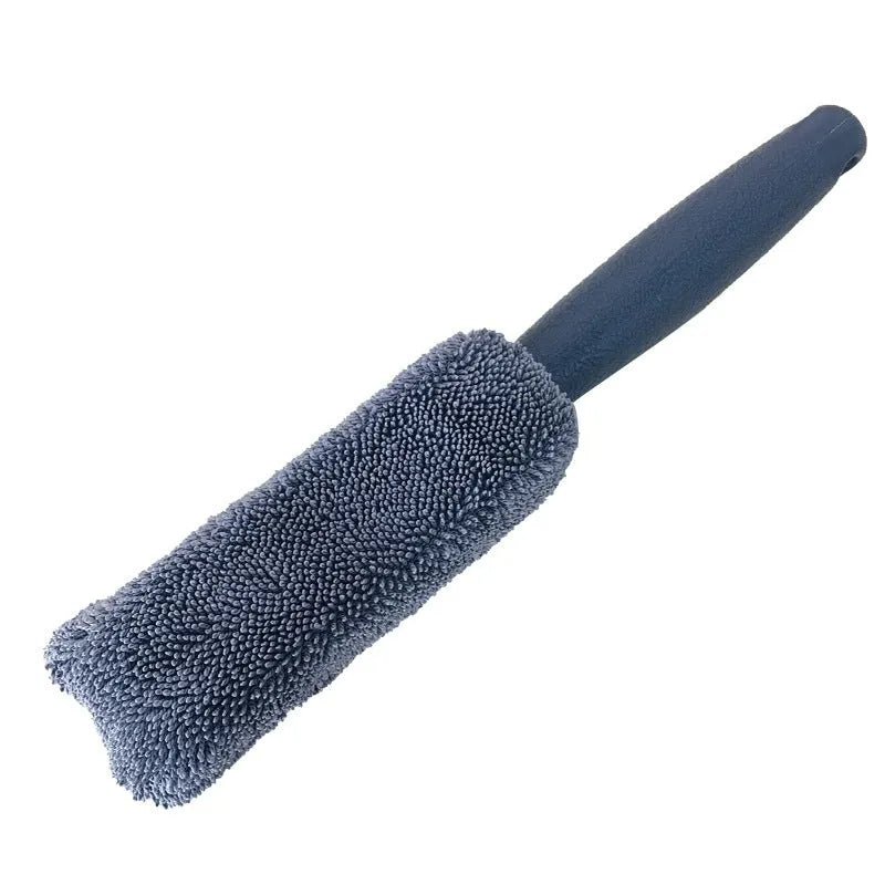 Microfiber car wash tire brush with long 29cm handle for cleaning alloy wheels and tyres