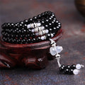 Natural black agate 108 beads bracelet geometric shape unisex fashion OL accessory