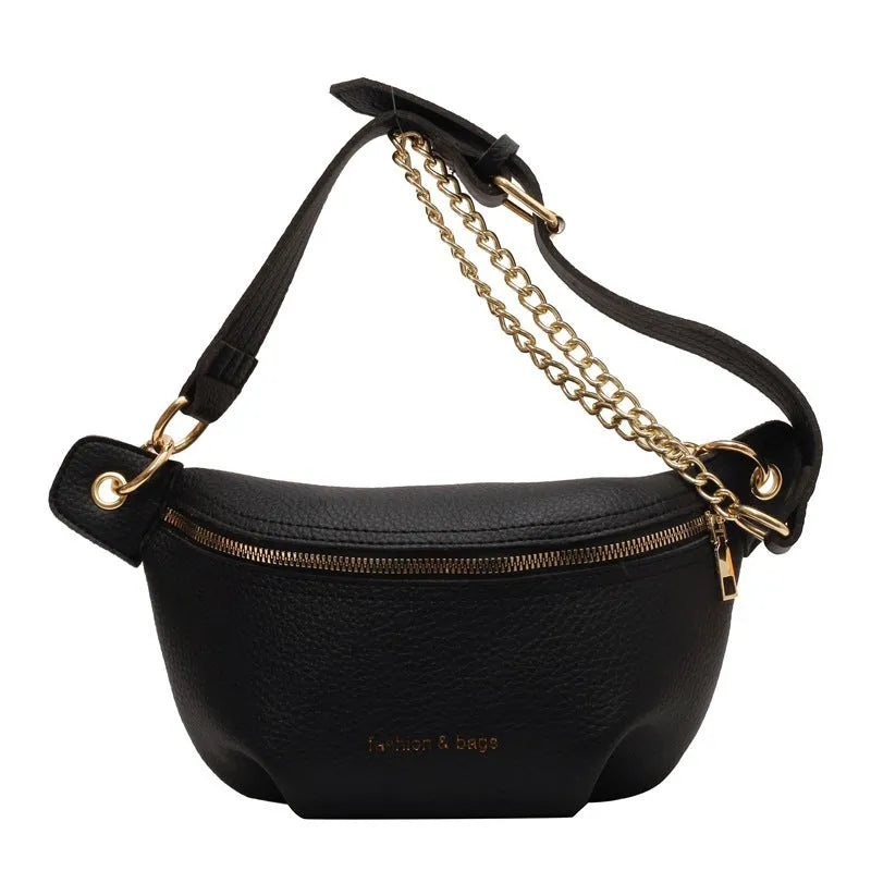 PU waist bag with splicing design in black, pink, and white colour options for daily wear