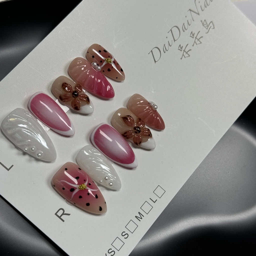 3D carved nail art stickers with embossed candy patterns in almond shape with four size options
